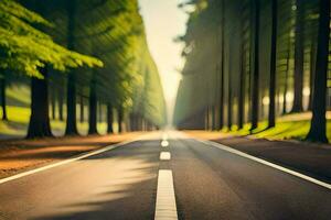 un vacío la carretera en el medio de un bosque. generado por ai foto