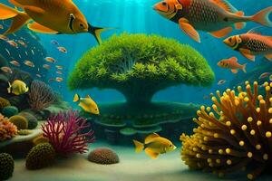 an underwater scene with many fish and coral. AI-Generated photo