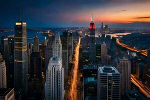 el ciudad horizonte a oscuridad en nuevo york generado por ai foto