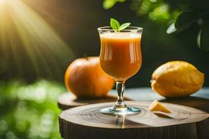 an orange juice with a slice of lemon on top. AI-Generated photo