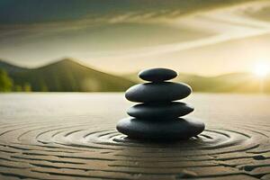 zen stones stacked on top of each other in a circle. AI-Generated photo