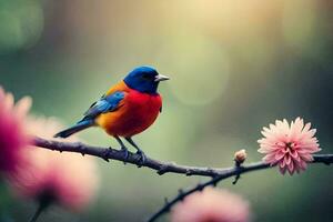 photo wallpaper the sky, flowers, bird, bird song, bird, bird song, bird,. AI-Generated