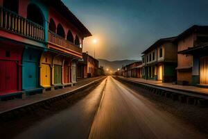 un largo exposición fotografía de un calle a noche. generado por ai foto