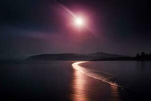 a long exposure photograph of the moon over the water. AI-Generated photo