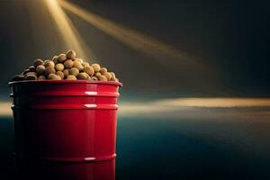 soy beans in a red bucket. AI-Generated photo