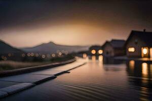 a long, dark road with a pool at the end. AI-Generated photo
