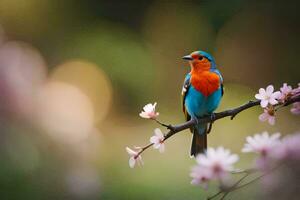 foto fondo de pantalla el pájaro, flores, primavera, el pájaro, primavera, el pájaro, primavera,. generado por ai