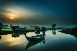 the boat is floating in the water. AI-Generated photo