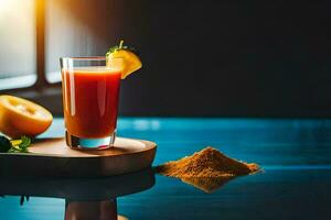a glass of juice with an apple and spices. AI-Generated photo