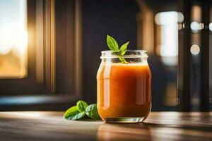 un vaso de naranja jugo en un mesa. generado por ai foto