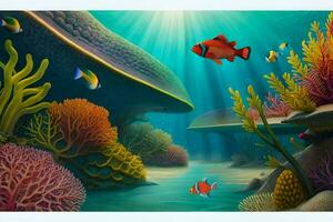 an underwater scene with fish and coral. AI-Generated photo