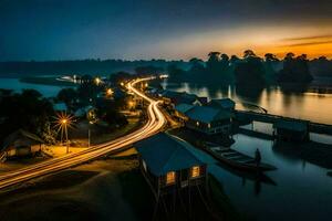 a long exposure photograph of a river at dusk. AI-Generated photo