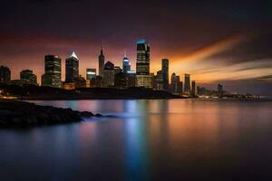 el chicago horizonte a noche. generado por ai foto