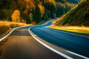 un largo exposición fotografía de un devanado la carretera en el montañas. generado por ai foto