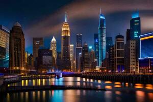 the chicago skyline at night. AI-Generated photo