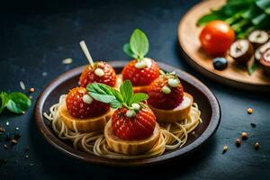 strawberries and tomatoes on a plate with spaghetti. AI-Generated photo