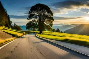 un la carretera en el montañas con el Dom ajuste. generado por ai foto