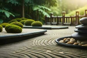 a zen garden with rocks and plants. AI-Generated photo