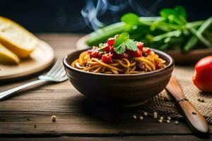 spaghetti with tomato sauce in a bowl. AI-Generated photo