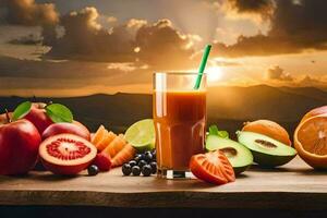 a glass of juice with fruits and vegetables. AI-Generated photo