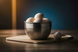 eggs in a cup on a cutting board. AI-Generated photo