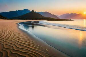 el Dom sube terminado el Oceano y montañas en esta hermosa paisaje. generado por ai foto