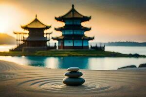 the zen garden of the chinese temple. AI-Generated photo