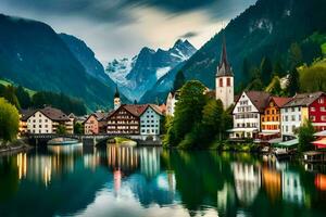 the beautiful town of hallstatt in the alps. AI-Generated photo