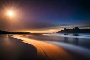 el Luna es brillante terminado el Oceano a noche. generado por ai foto