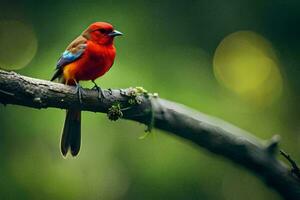 un rojo pájaro sentado en un rama. generado por ai foto