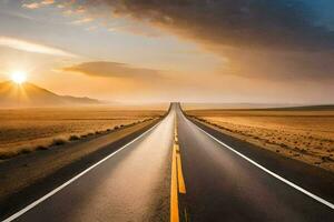 un largo la carretera en el Desierto con el Dom ajuste. generado por ai foto