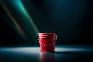 a red bucket on a dark background. AI-Generated photo