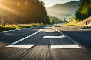 un la carretera con un blanco línea en él. generado por ai foto