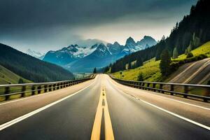 un autopista con montañas en el antecedentes. generado por ai foto