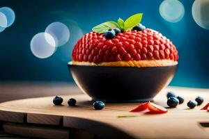 a red fruit cake with berries on top. AI-Generated photo