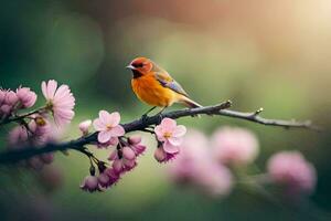 photo wallpaper bird, the sun, flowers, the tree, the bird, the bird, the. AI-Generated