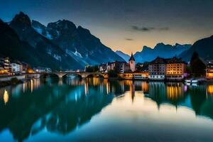 the city of anne, switzerland, at dusk. AI-Generated photo