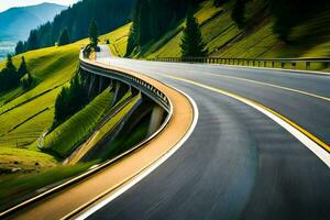 a highway with a curve in the road. AI-Generated photo