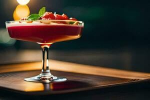 a red cocktail with strawberries on top. AI-Generated photo