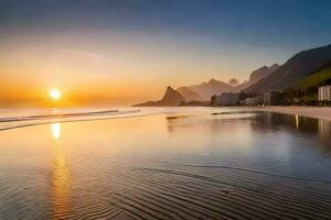 el Dom conjuntos terminado el playa y montañas. generado por ai foto