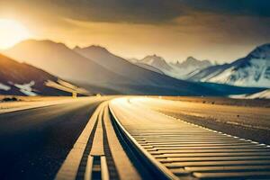 un la carretera con montañas en el antecedentes. generado por ai foto