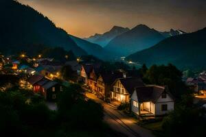 a village at dusk in the mountains. AI-Generated photo