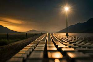 un largo la carretera con un ligero brillante en él. generado por ai foto