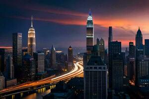 the city skyline at dusk with a long exposure. AI-Generated photo