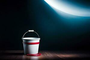 a bucket with a light shining on it. AI-Generated photo