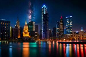 the chicago skyline at night. AI-Generated photo