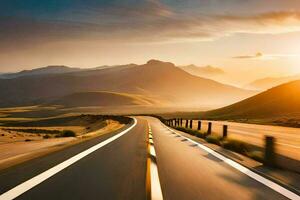 un largo la carretera con el Dom ajuste en el distancia. generado por ai foto