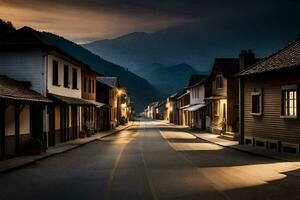 un largo exposición fotografía de un calle en el montañas. generado por ai foto