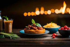 el comida es servido en un cuenco con un cuchara y un taza. generado por ai foto