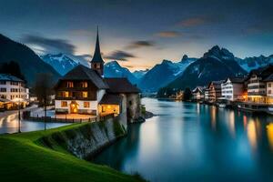 el hermosa pueblo de hallstatt, Suiza. generado por ai foto
